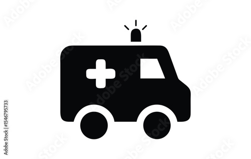 Solid Ambulance Icon, Medical Icon for Healthcare Design