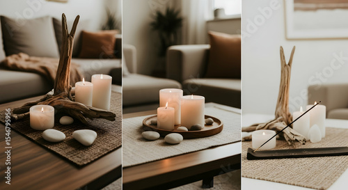 Serene Home Decor With Candles And Natural Elements For Relaxation Moments