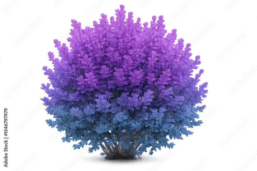 Fototapeta premium Lush purple-blue flowering bush with gradient coloration, isolated on transparent background for graphic design integration