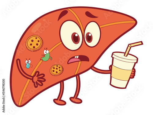 Cartoon distressed liver silhouette isolated on transparent background