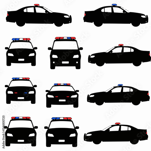 Police car silhouettes in various views