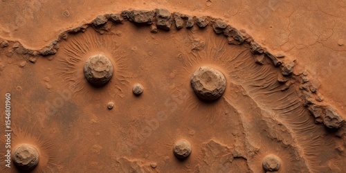 A mesmerizing abstract view of a Martian landscape featuring craters and textured terrain.