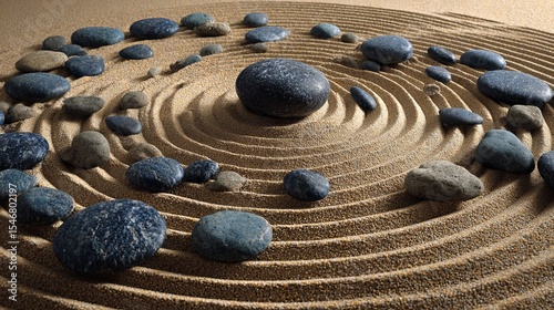 Canvas Print Zen-inspired pattern of smooth stones arranged in sand to symbolize calm and har