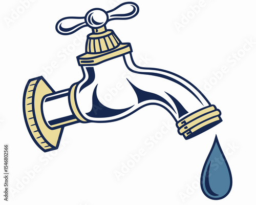 Stylized water faucet silhouette isolated on white background