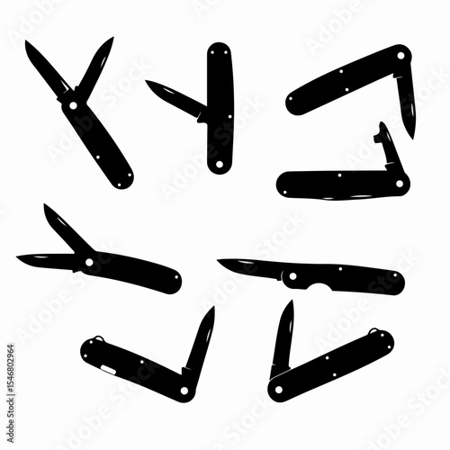 Pocket knife silhouettes tools set equipment