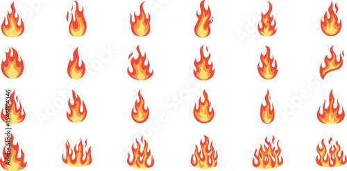 Set of Red and Orange Fire Flames – Vector Icons and Burning Flame Elements for Heat and Energy Design