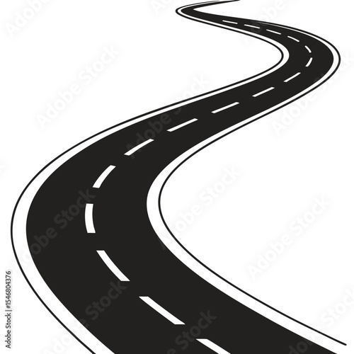 Stylized winding road silhouette isolated on white background