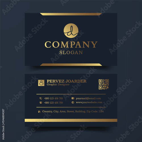 Modern business card design template with vector elements and gold layout