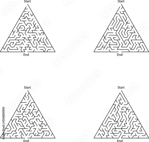 Four Blackand Triangular Mazes Start End Points triangle puzzle