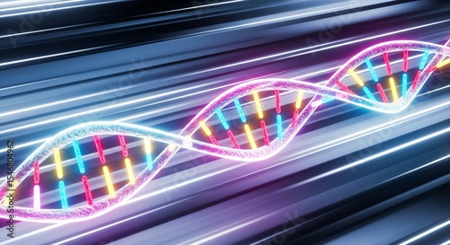 Animated dna helix model with bright colors and motion blur background for science