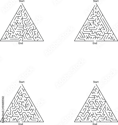 Four Blackand Triangular Mazes Start End Points triangle 1