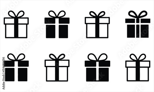 Eight gift box icons black and white variations