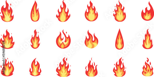Set of Red and Orange Fire Flames – Vector Icons and Burning Flame Elements for Heat and Energy Design