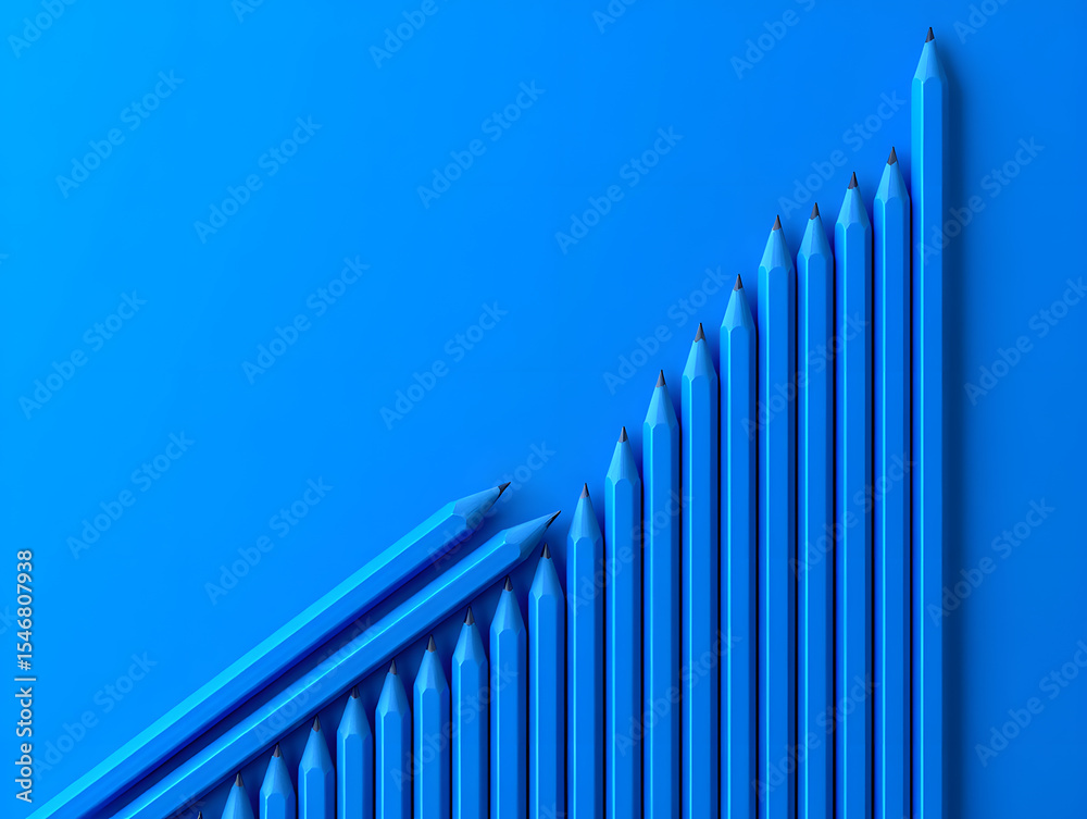 Obraz premium Ascending Success A Creative Arrangement of Pencils Forming an Upward Trend, Symbolizing Educational Growth, Skill Development, and the