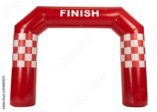 Inflatable red finish line archway for race events on transparent background