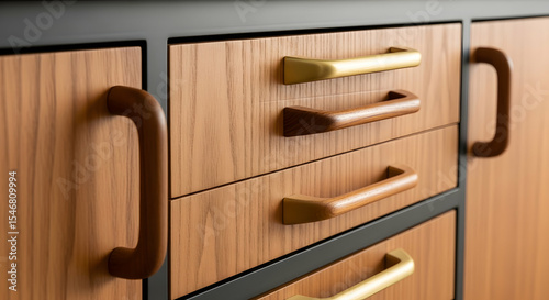 Wooden Cabinet With Stylish Drawer Handles For Interior Design Inspiration