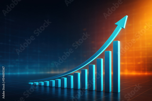 Rising Graph: A dynamic image showcasing an upward-trending bar graph, visually representing growth, progress, and the achievement of business targets, all illuminated with strategic lighting.
