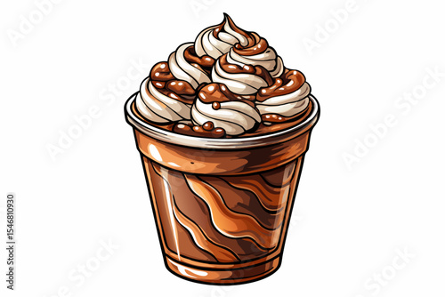 iced mocha vector with visible layers of chocolate syrup, espresso, milk, and whipped cream perfect for café menus, beverage icons, or food illustrations