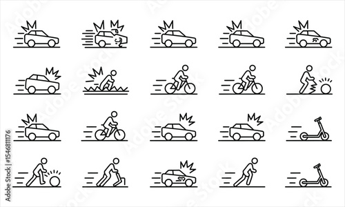 Accident prevention icons set road safety symbols