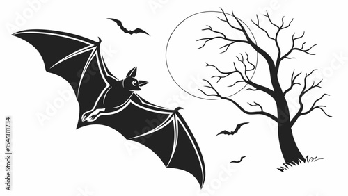 Spooky Night AI-Generated Bat Illustration, Halloween Art