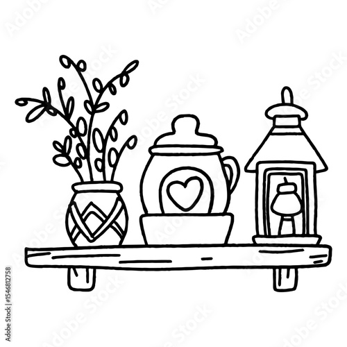 Coloring book with a shelf with hand-drawn polka dot flowers.
