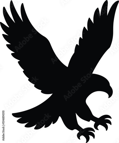 Silhouette eagle flying with open wings descending Vector Illustration