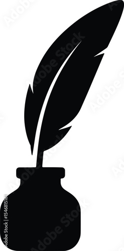 Silhouette Feather quill pen in inkwell pot Vector Illustration