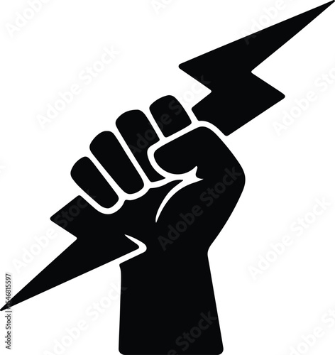 Silhouette fist holding lightning bolt power strength protest Vector Illustration