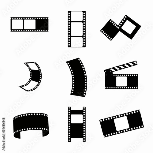 Movie film strip with clapperboard cinema concept