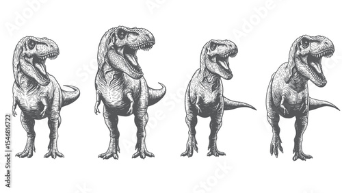 Engraved Tyrannosaurus dinosaur vintage prehistoric predator detailed roaring bold classic graphic nature creature illustration