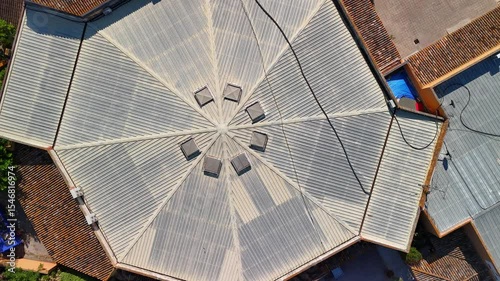 Aerial View of Symmetrical Octagonal Roof Structure