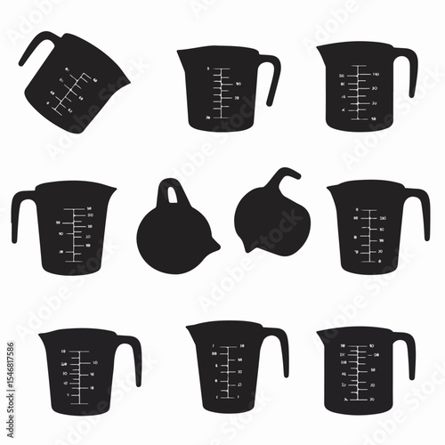 Measuring cups kitchen tools black and white icons