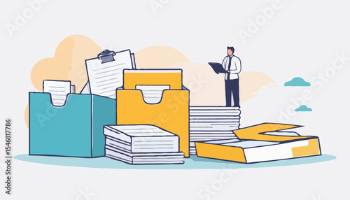 Document, content or research paper, documentation file folder storage, report or paperwork, search or file archive, office contract concept, business people working with paper document file folde