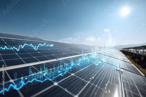 Modern Solar Panels With Data Visualization Signifying Renewable Energy and Sustainability