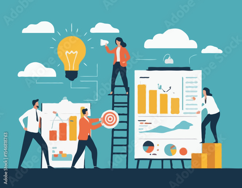 Strategic planning, plan to overcome difficulty or obstacle to reach goal or target, team brainstorm or competitor analysis, business success concept, business team planning for success tactic char