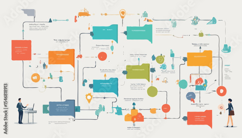 Business process, workflow diagram or model design, flowchart to get result, map or plan for business procedure, solution, strategy to implement concept, business people drawing workflow proces