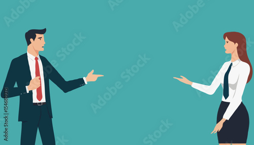 Yes, No argument or disagreement, conflict fight debate, dilemma, dispute or office rivalry war, struggle, negative discussion concept, businessman and woman arguing or fight with yes and no sig