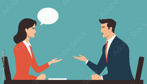 Yes, No argument or disagreement, conflict fight debate, dilemma, dispute or office rivalry war, struggle, negative discussion concept, businessman and woman arguing or fight with yes and no sig