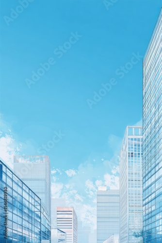 Modern High-Rise Skyscrapers Under a Clear Blue Sky in a Cityscape View