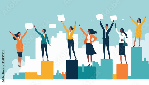 Empowerment or encouragement to help employee reach career success, woman leadership, support or help for work achievement, reward or job promotion concept, helping hand help businesswoman reach sta