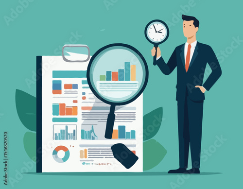 Tax planning, financial strategy for tax optimization, reduction or refund, income or revenue management, taxation or calculation concept, businessman with magnifying glass analyze tax plan document