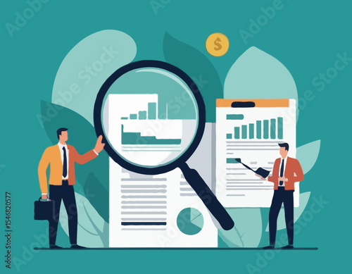 Tax planning, financial strategy for tax optimization, reduction or refund, income or revenue management, taxation or calculation concept, businessman with magnifying glass analyze tax plan document