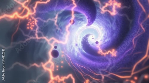 Mesmerizing Vortex of Energy Abstract Purple and Orange Swirling Nebula with Electric Lightning