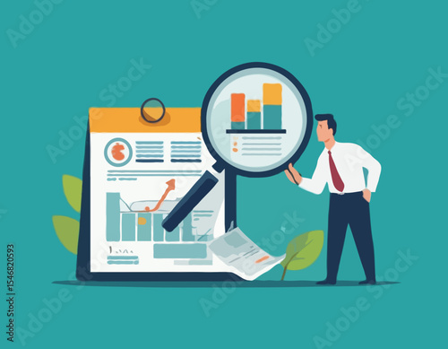 Tax planning, financial strategy for tax optimization, reduction or refund, income or revenue management, taxation or calculation concept, businessman with magnifying glass analyze tax plan document
