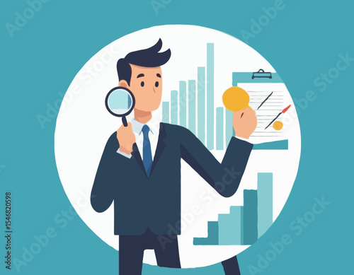 Tax planning, financial strategy for tax optimization, reduction or refund, income or revenue management, taxation or calculation concept, businessman with magnifying glass analyze tax plan document
