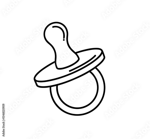 Vector illustration of a baby pacifier with a round handle and a nipple shape, outlined in a vector format