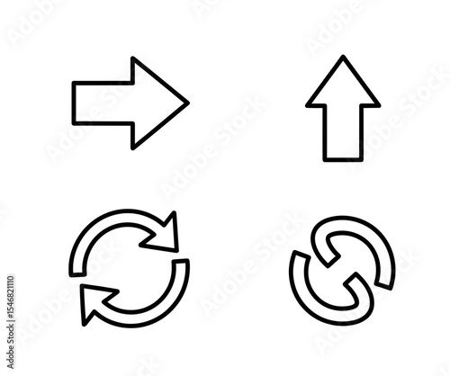 Vector depiction of four distinct arrow icons showcasing various directions and circular movements in a layout