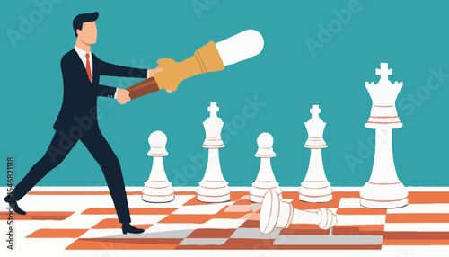 Succession planning, baton pass or relay responsibility, authority to employee, work delegation, support, appointment or mentorship concept, businessman boss on king chess baton pass to his successo