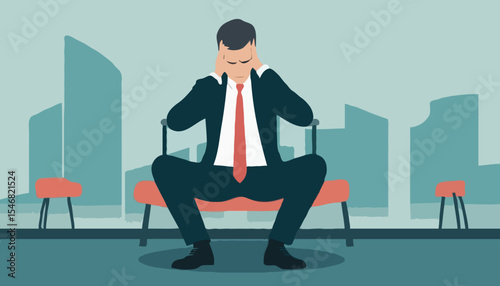 Regret on business mistake, frustration or depressed, stupidity or foolish losing all money, stressed and anxiety on failure concept, frustrated businessman holding his head sitting alone on the cha