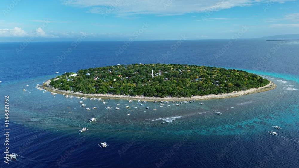 Fototapeta premium Tropical island with turquoise water and coral reef